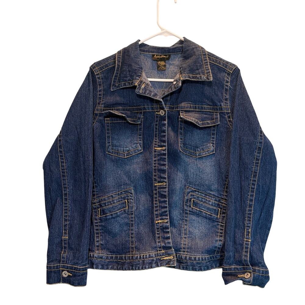 Ashley Stewart Jacket Womens 14W Blue Denim Jean Trucker Button Front Western